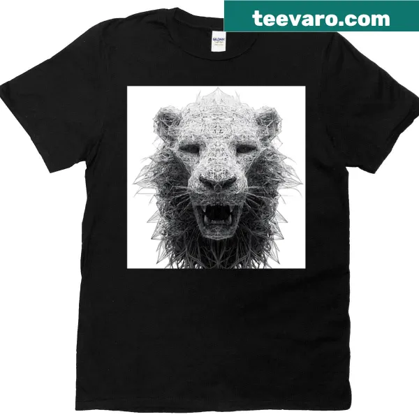 Geometric lion head art T-shirt with lattice design