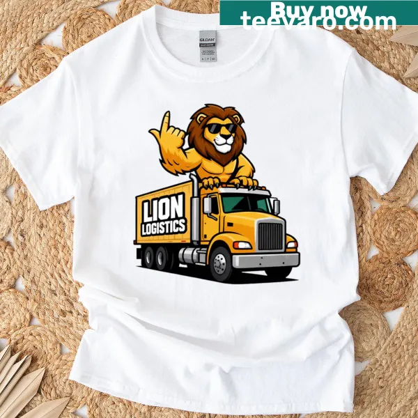 T-shirt featuring a lion illustration representing logistics and transport