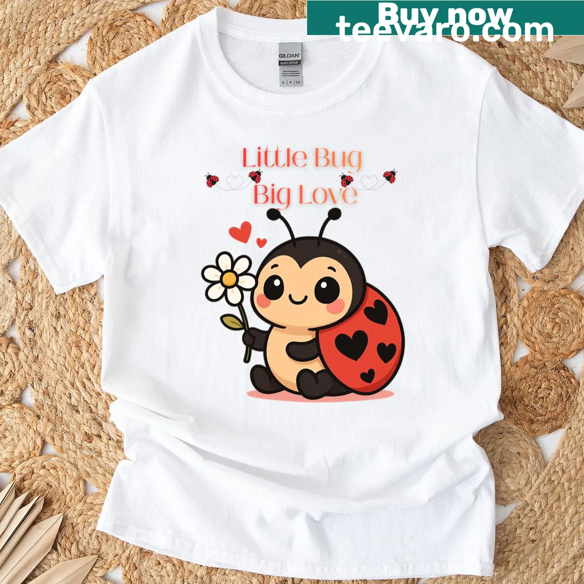 Cute ladybug and daisy design t-shirt with love quote — on a men's t-shirt