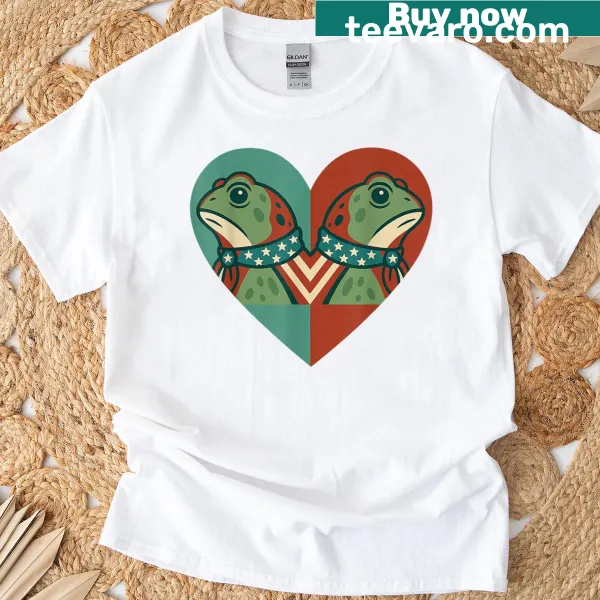 Charming tee featuring illustrations of frogs celebrating Portland