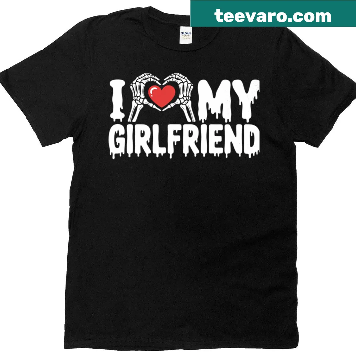 Heart-themed Halloween t-shirt expressing love for girlfriend — on a men's t-shirt