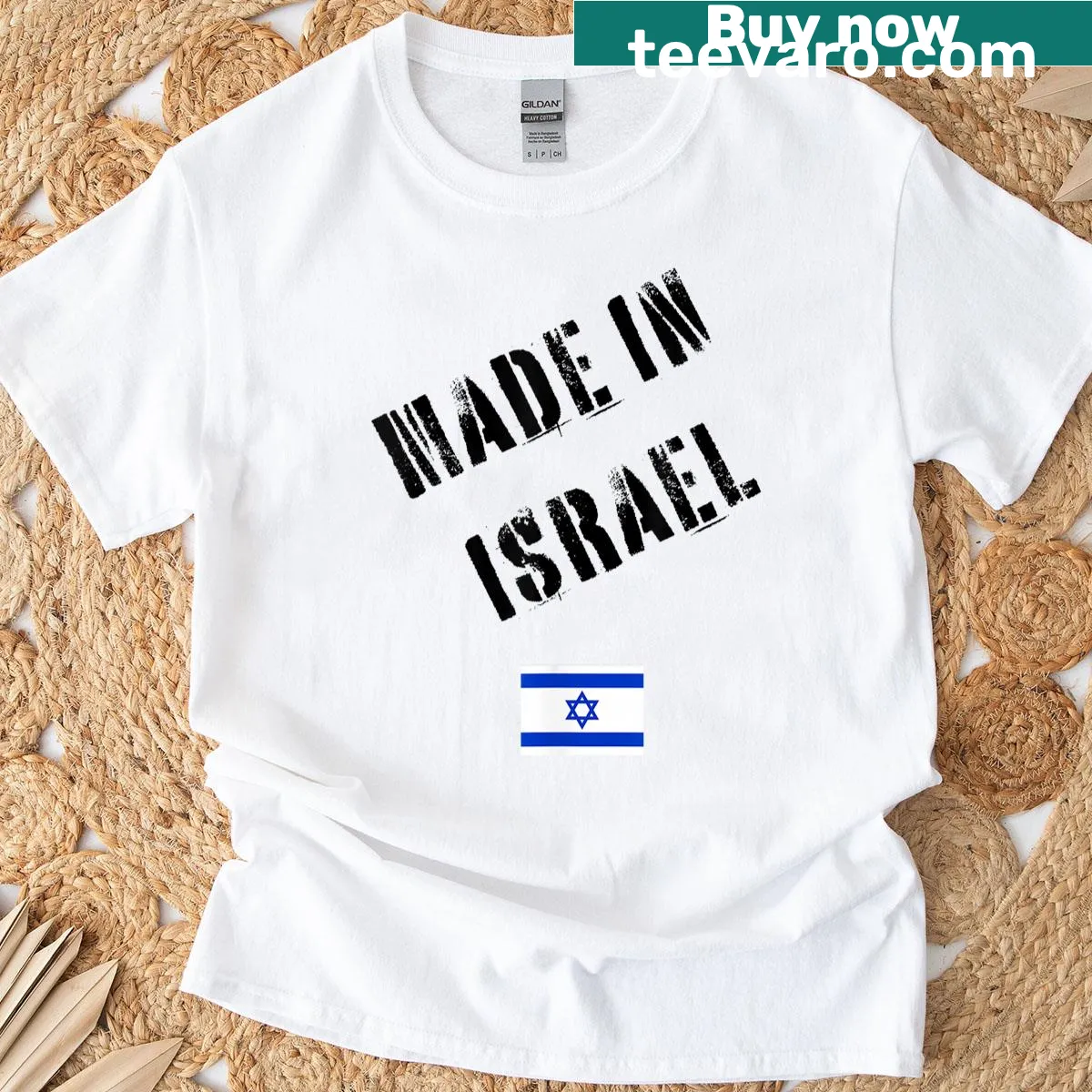 Funny t-shirt featuring the Israeli flag and humorous text. — on a men's t-shirt