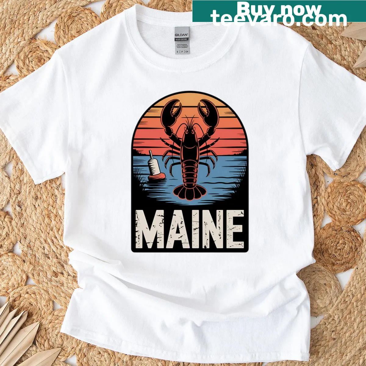 Bold typography Maine state pride graphic t-shirt — on a men's t-shirt