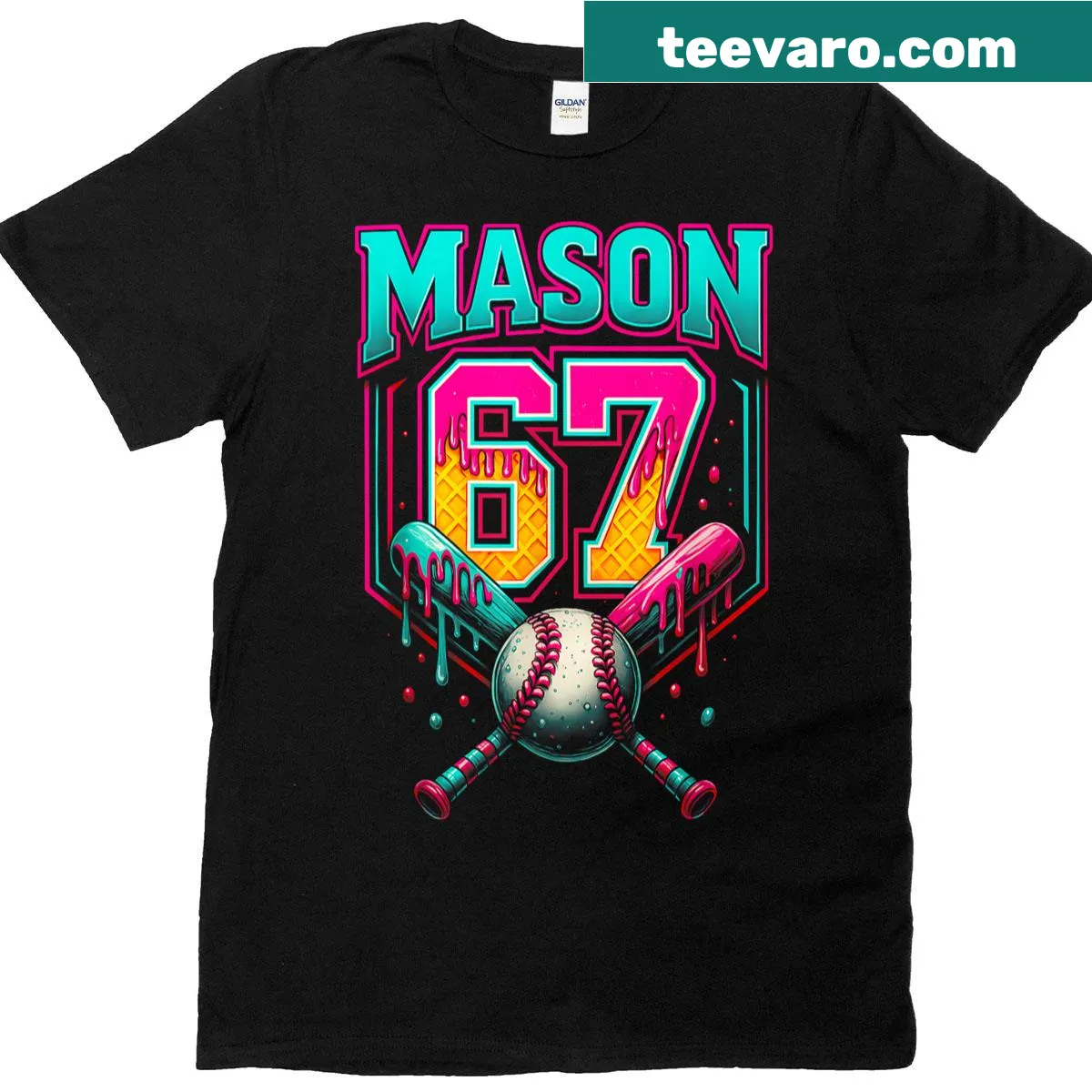 Funny T-shirt with ice cream and baseball graphic — on a men's t-shirt