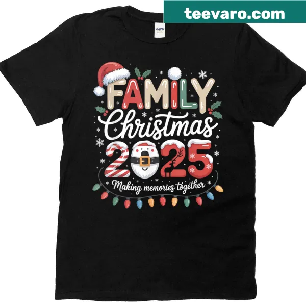 Family T-shirt with Santa and reindeer design for Christmas