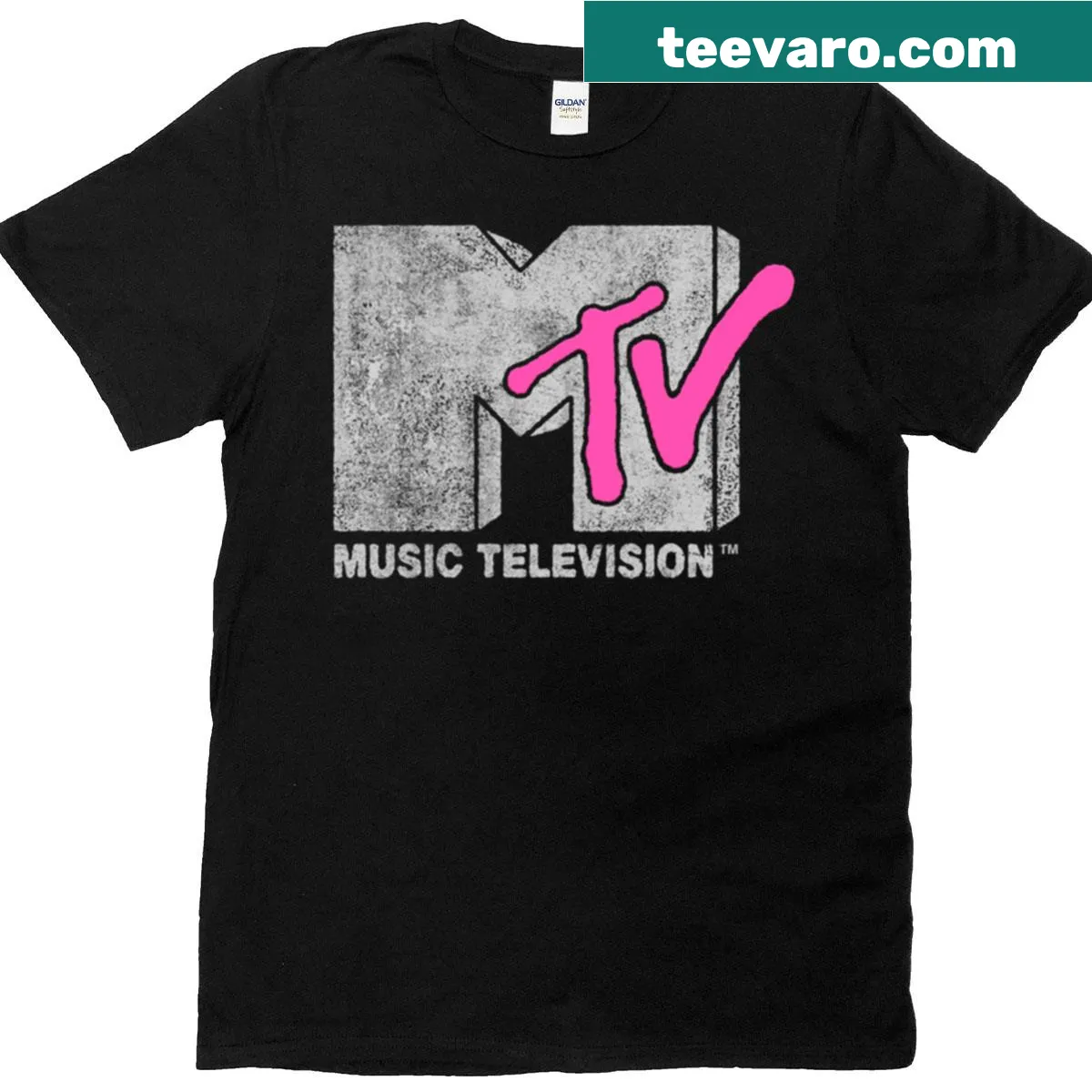 Vintage MTV logo t-shirt with distressed design — on a men's t-shirt