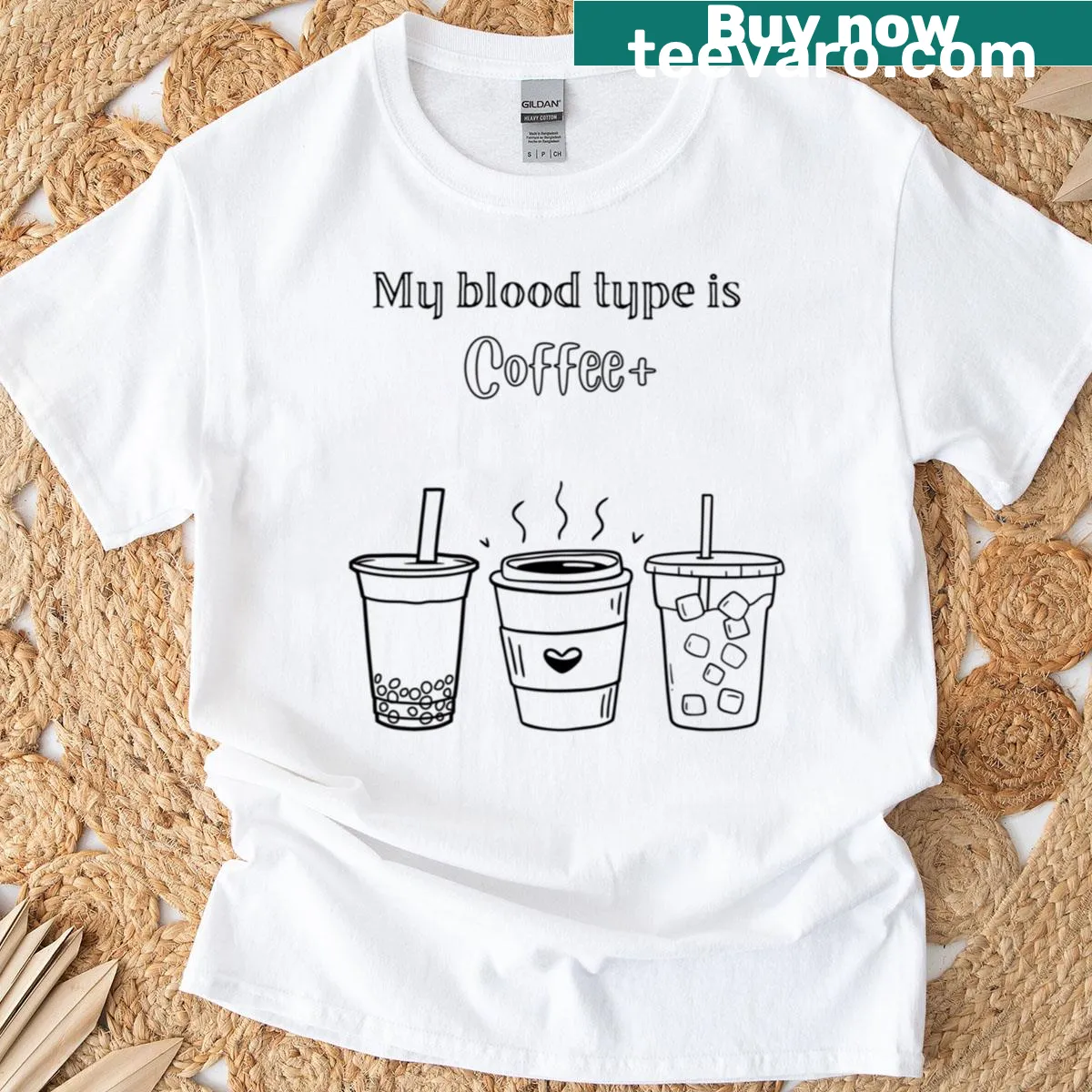 T-shirt with humorous 'My Blood Group Is Coffee' text design — on a men's t-shirt
