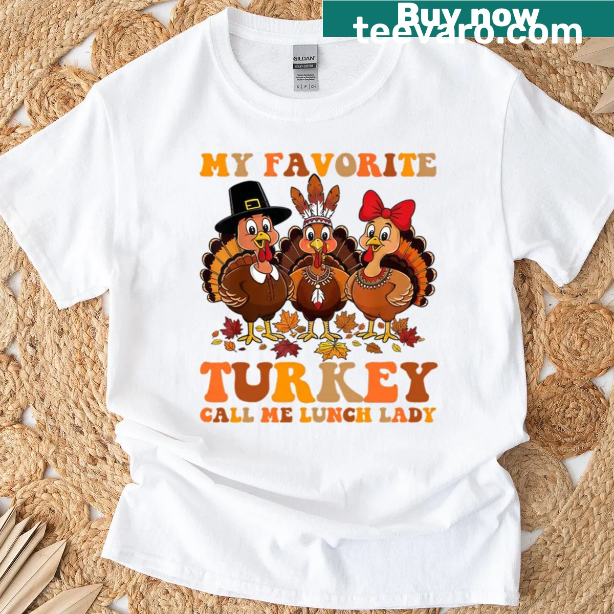 Funny Thanksgiving shirt for lunch ladies with turkey-themed text — on a men's t-shirt