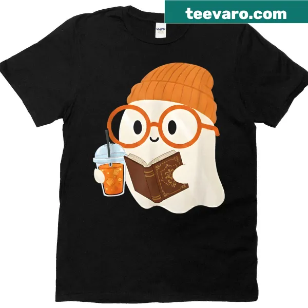 Cartoon nerdy ghost with orange glasses Halloween t-shirt