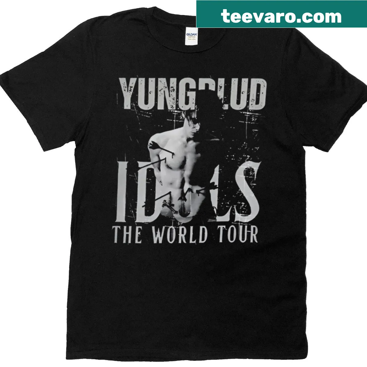 Bold text design for Yungblud's New Album Idols Tour 2025 — on a men's t-shirt