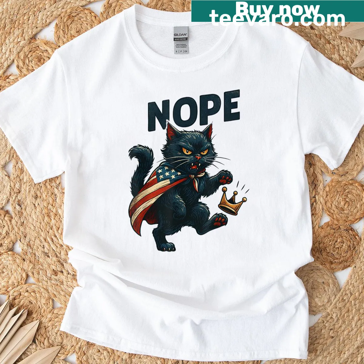 Funny cat-themed T-shirt with 'No Kings' text — on a men's t-shirt