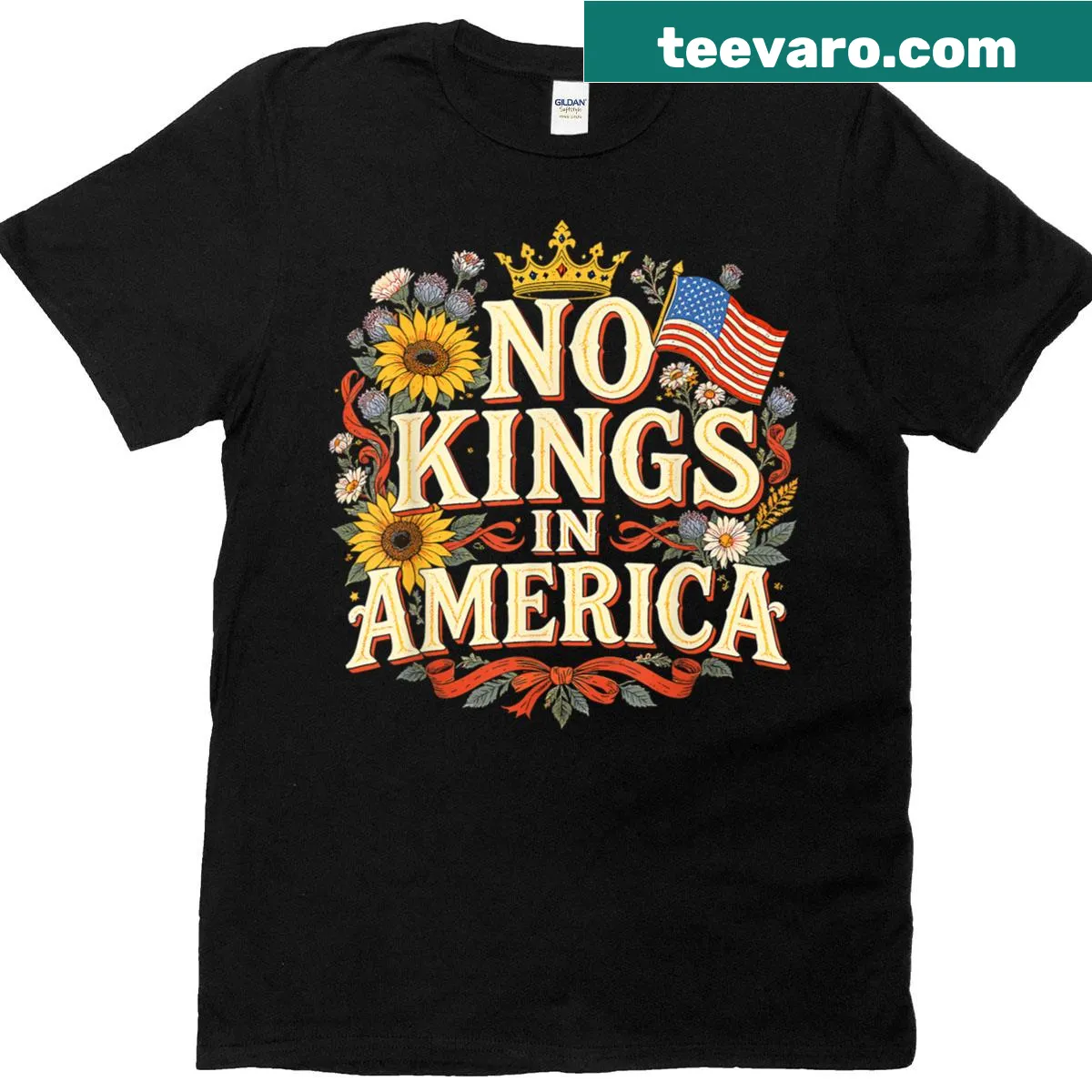 Artwork t-shirt with 'No Kings In America Liberty Pride' text — on a men's t-shirt