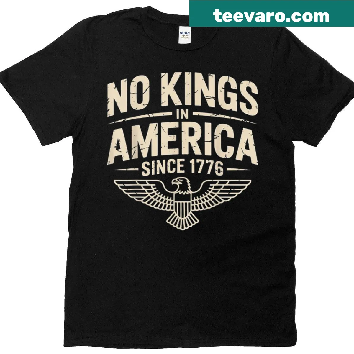 No Kings In America Since 1776 text on a t-shirt — on a men's t-shirt