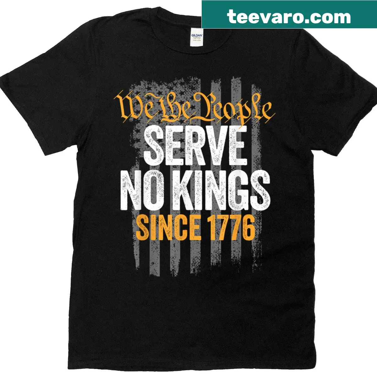 Typography shirt with the phrase 'No Kings In America' — on a men's t-shirt