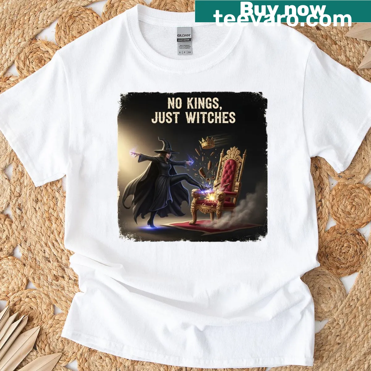 Whimsical witch design with humorous text for Halloween celebrations — on a men's t-shirt
