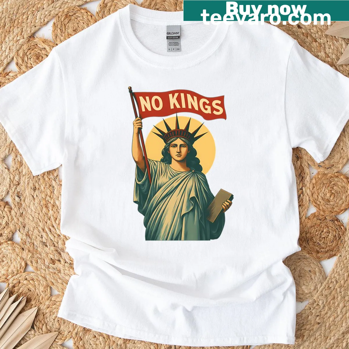 Vintage-style T-shirt featuring artistic 'No Kings' design — on a men's t-shirt