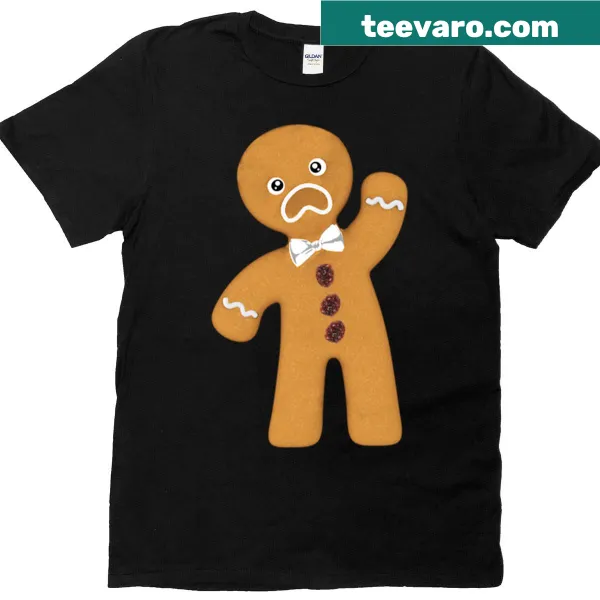 Cartoon worried gingerbread man t-shirt with humorous text