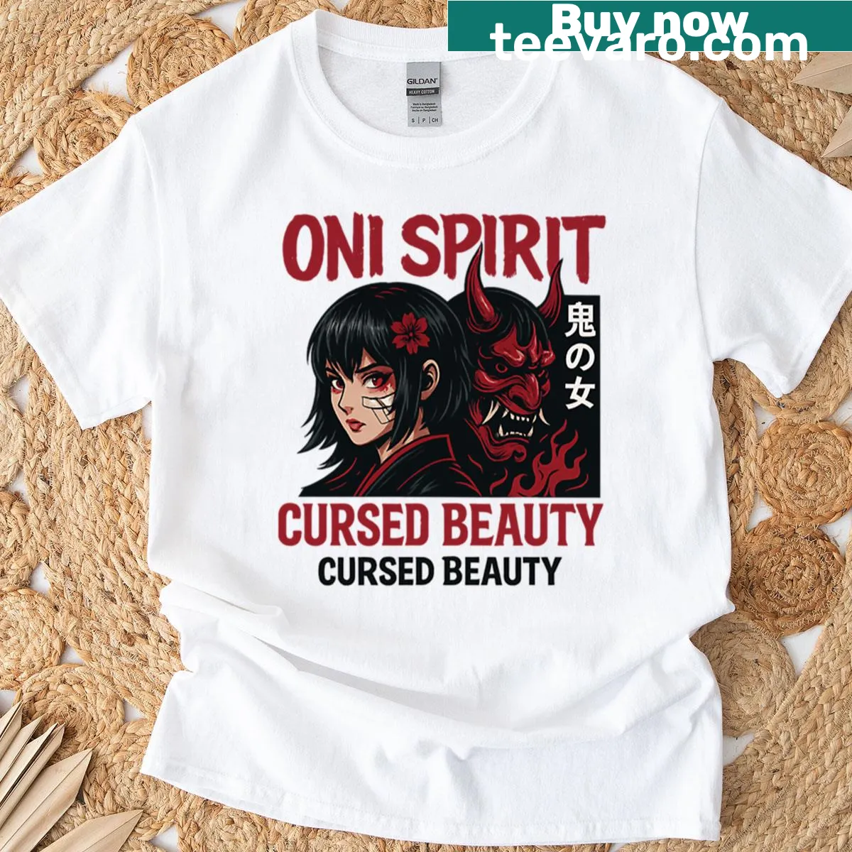 Illustration of an Oni spirit on fantasy-themed t-shirt — on a men's t-shirt