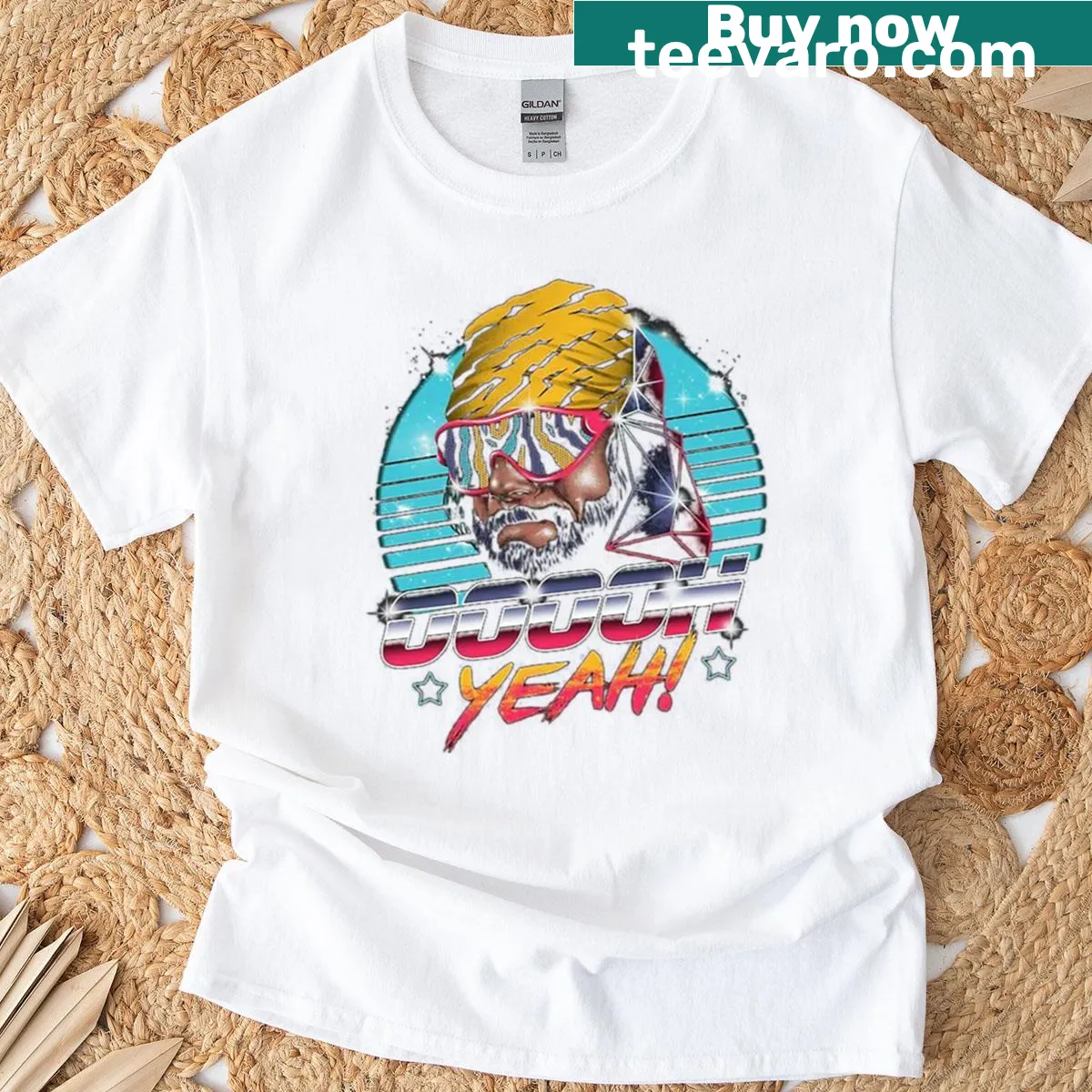 Vintage T-shirt with bold Ooooh Yeah typography — on a men's t-shirt