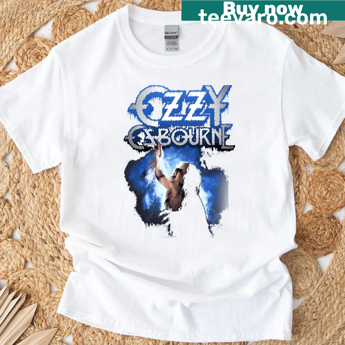Illustrative design featuring Ozzy Osbourne's iconic imagery on a T-shirt — on a men's t-shirt