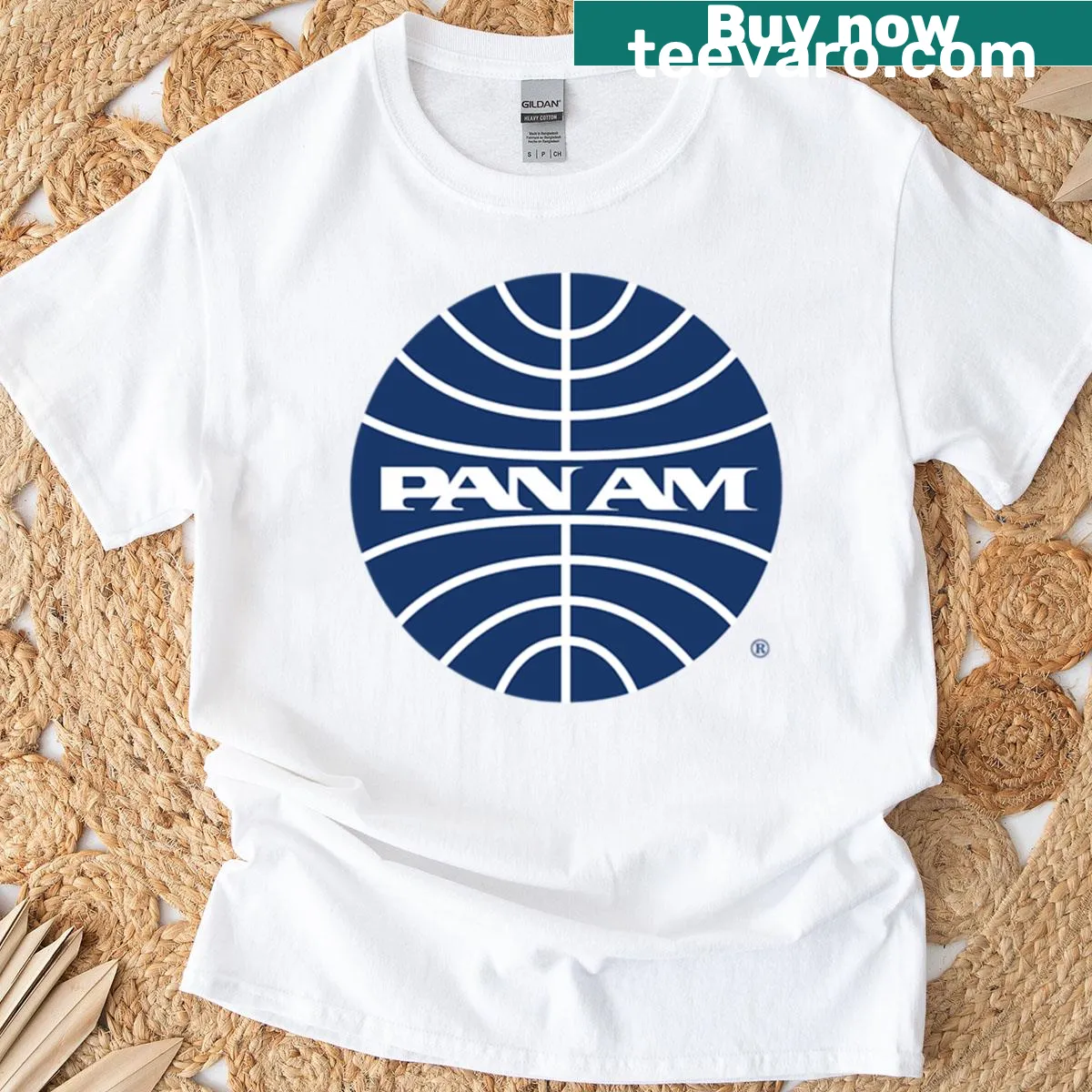 Vintage Pan Am globe logo T-shirt from the 1950s — on a men's t-shirt