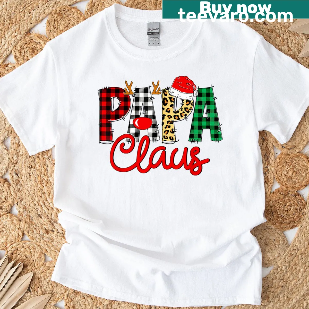 Funny Christmas T-shirt with 'Papa Claus' text for family matching — on a men's t-shirt
