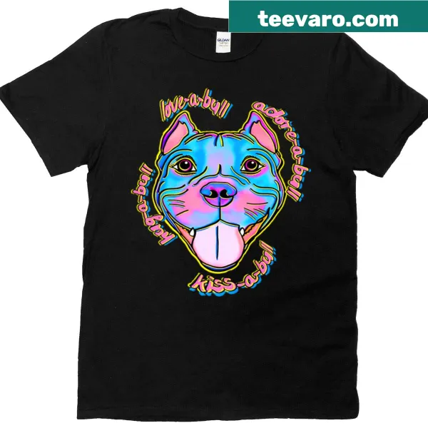 T-shirt featuring a playful pitbull illustration and love slogan