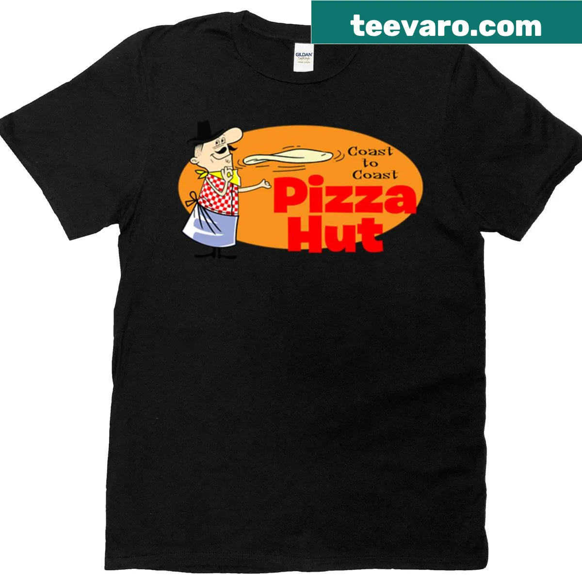 Vintage-style Pizza Pete character graphic T-shirt — on a men's t-shirt