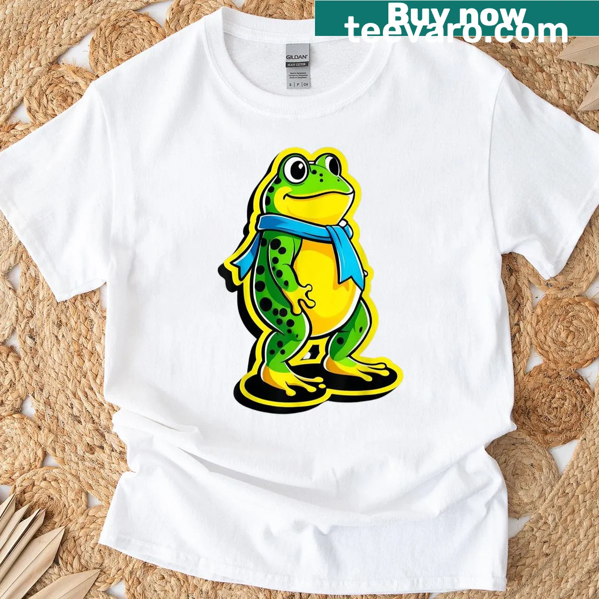 Illustration of a frog promoting activism on a T-shirt — on a men's t-shirt