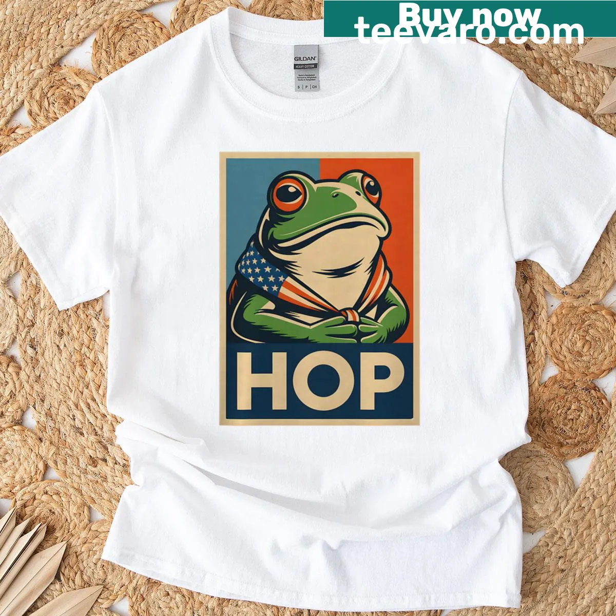 Playful frog illustration T-shirt featuring Portland scenery — on a men's t-shirt