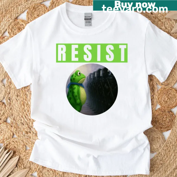 Satirical frog emblem t-shirt promoting activism