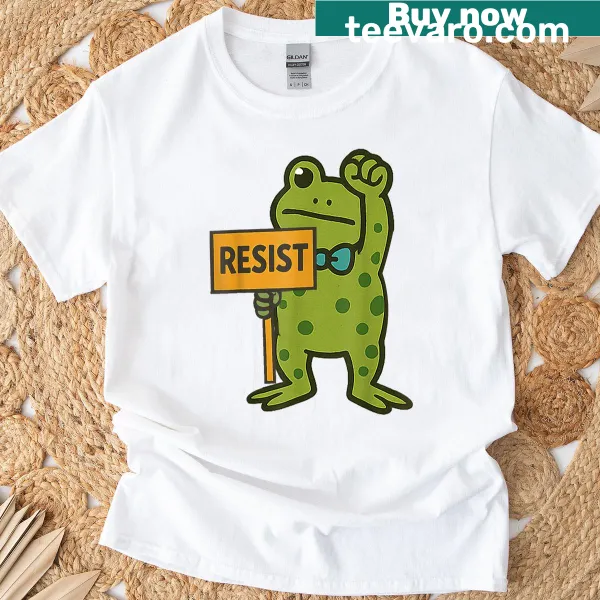 Cartoon frog design promoting activism on a t-shirt