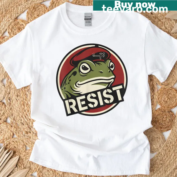Funny frog protest-themed t-shirt for men and women