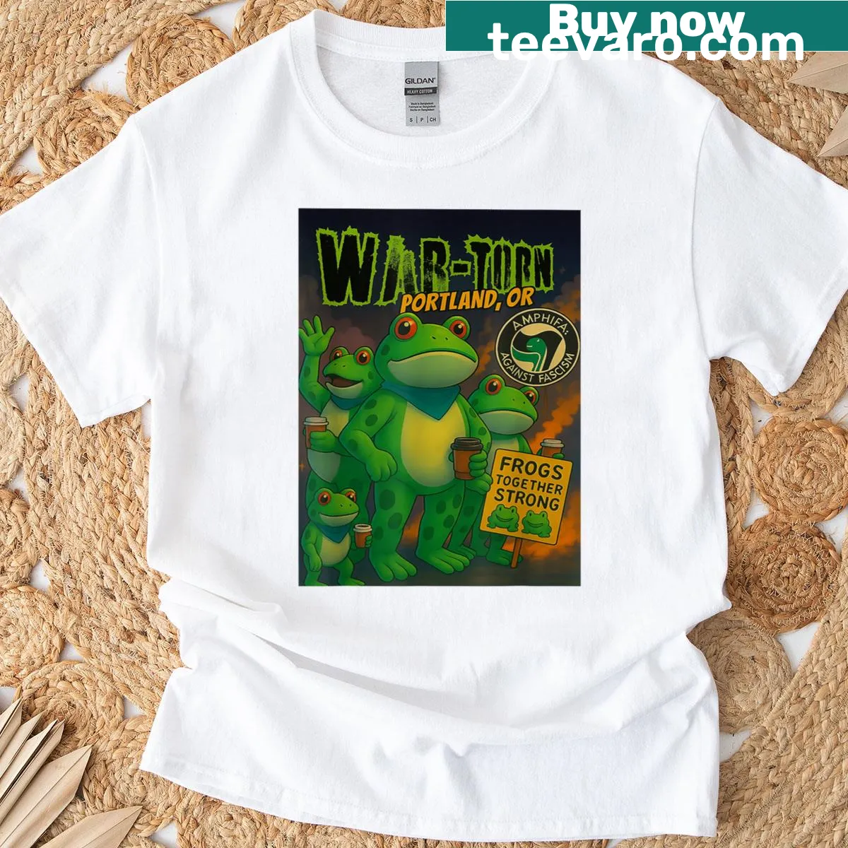 Frog graphic T-shirt promoting unity and strength — on a men's t-shirt
