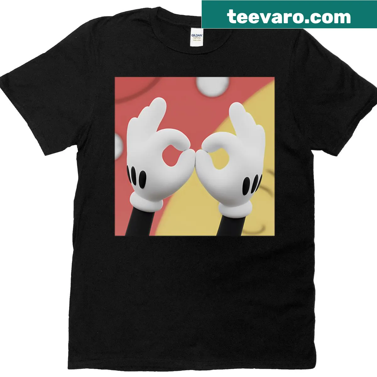 Cheerful cartoon mouse giving a thumbs up on a T-shirt — on a men's t-shirt