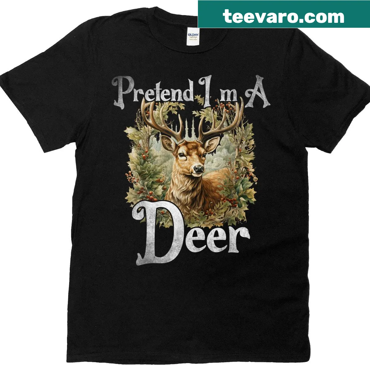 Funny t-shirt design for Halloween featuring a cartoon deer — on a men's t-shirt