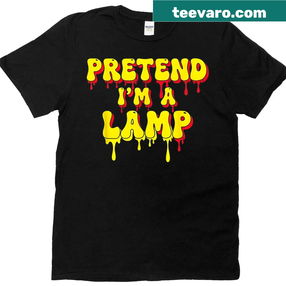 Graphic of a lamp with text 'Pretend I'm A Lamp' for Halloween — on a men's t-shirt