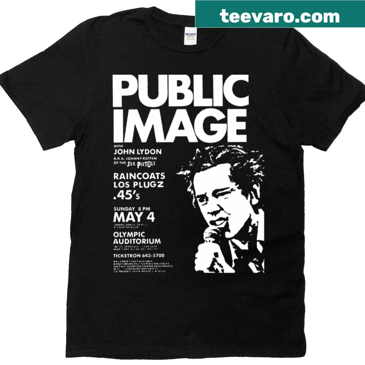 Public Image Ltd graphic t-shirt with bold typography — on a men's t-shirt