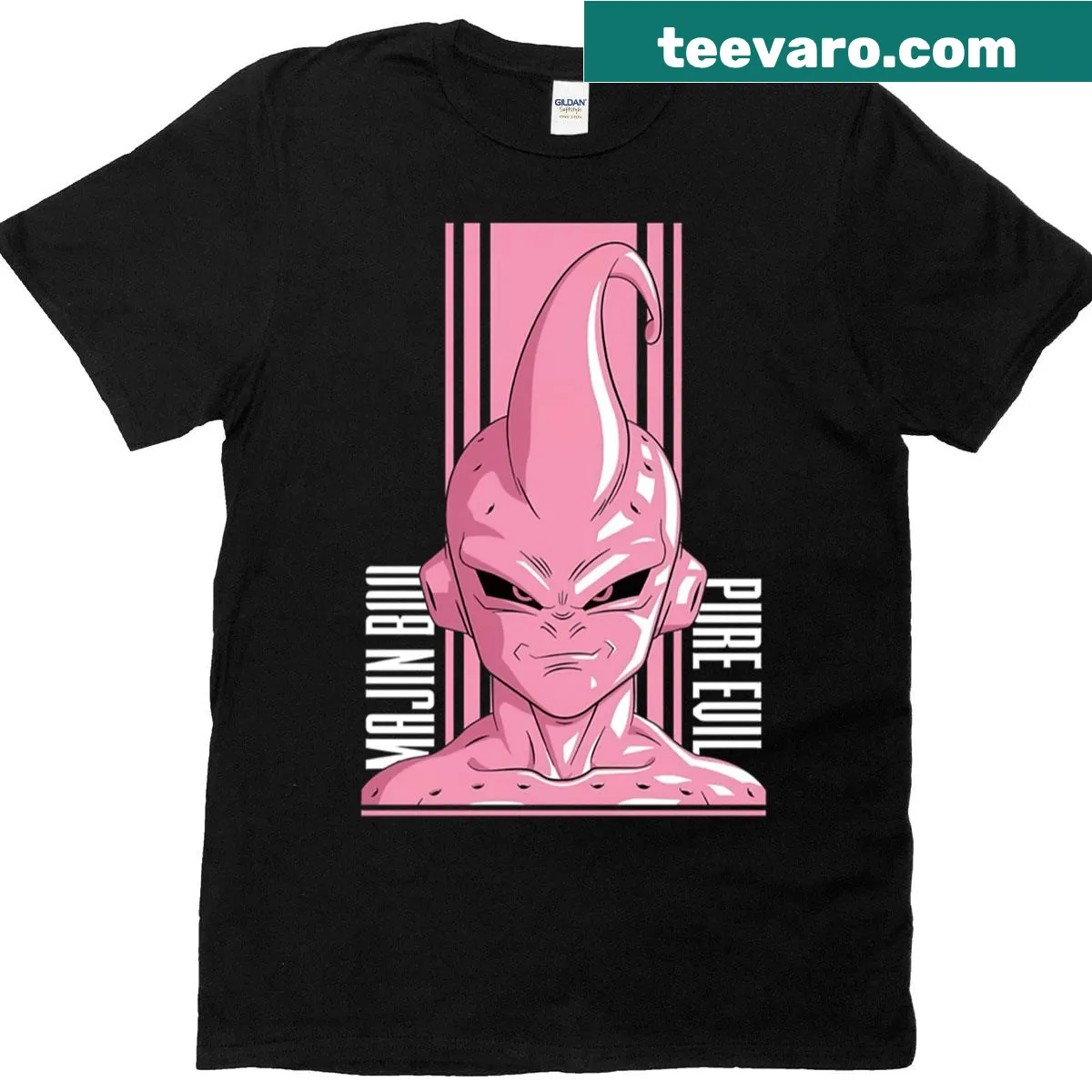 Text graphic reading 'Pure Evil And Chaos' on a t-shirt — on a men's t-shirt