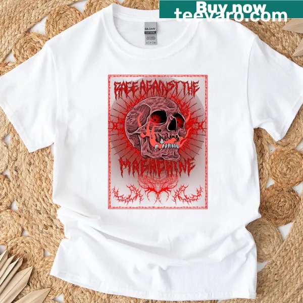 Illustrative skull with flames and digital motifs T-shirt