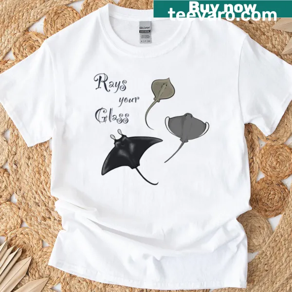 Playful typography t-shirt with 'Rays Your Glass' text