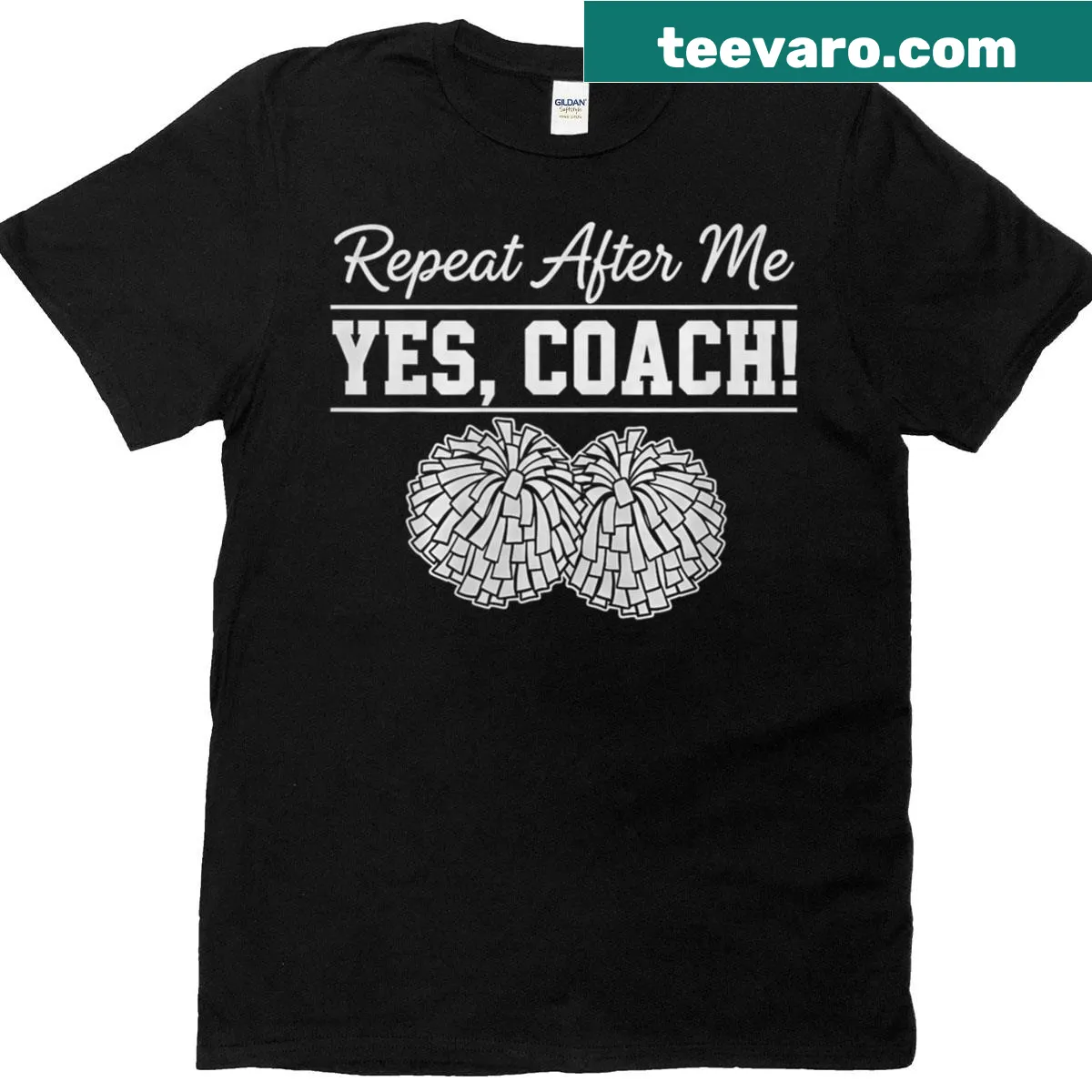 Typography t-shirt with 'Yes Coach' phrase for cheerleaders — on a men's t-shirt