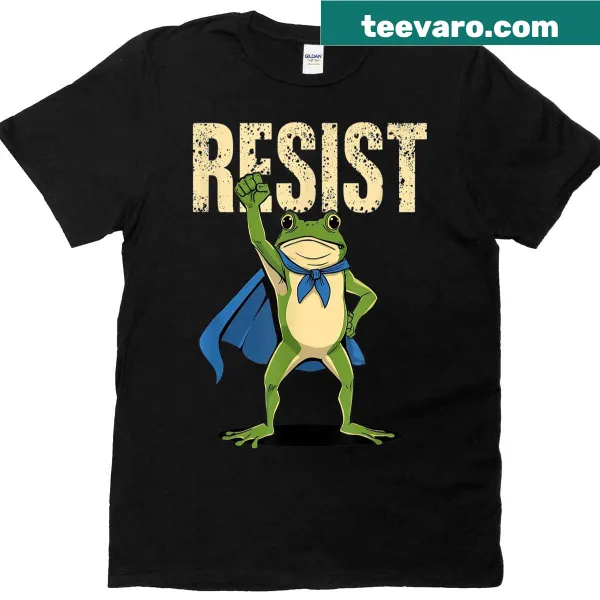 Frog protest design T-shirt featuring whimsical activist frog illustration