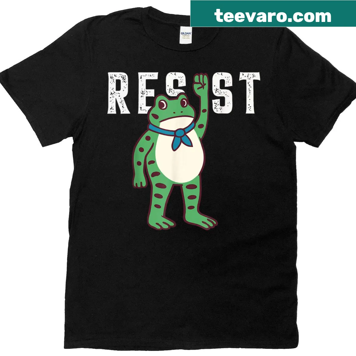 Vintage-style frog protest t-shirt with playful design — on a men's t-shirt