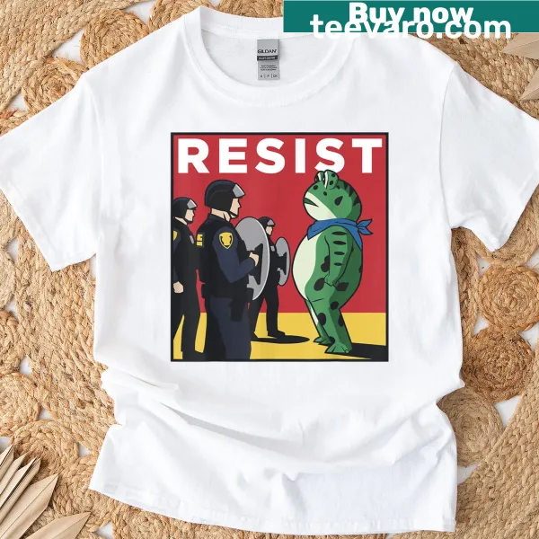 T-shirt featuring a frog graphic and 'Resist' text