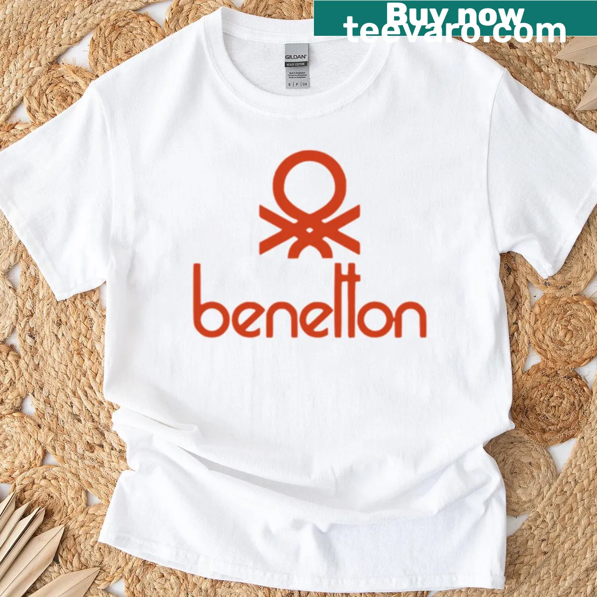 T-shirt featuring an abstract design inspired by Benetton — on a men's t-shirt