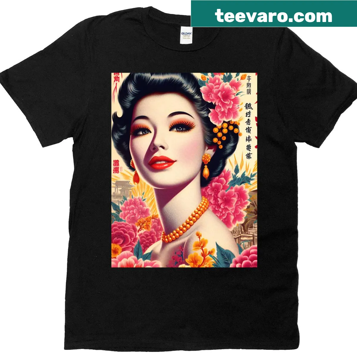 Artistic t-shirt featuring a depiction of an Oriental woman — on a men's t-shirt