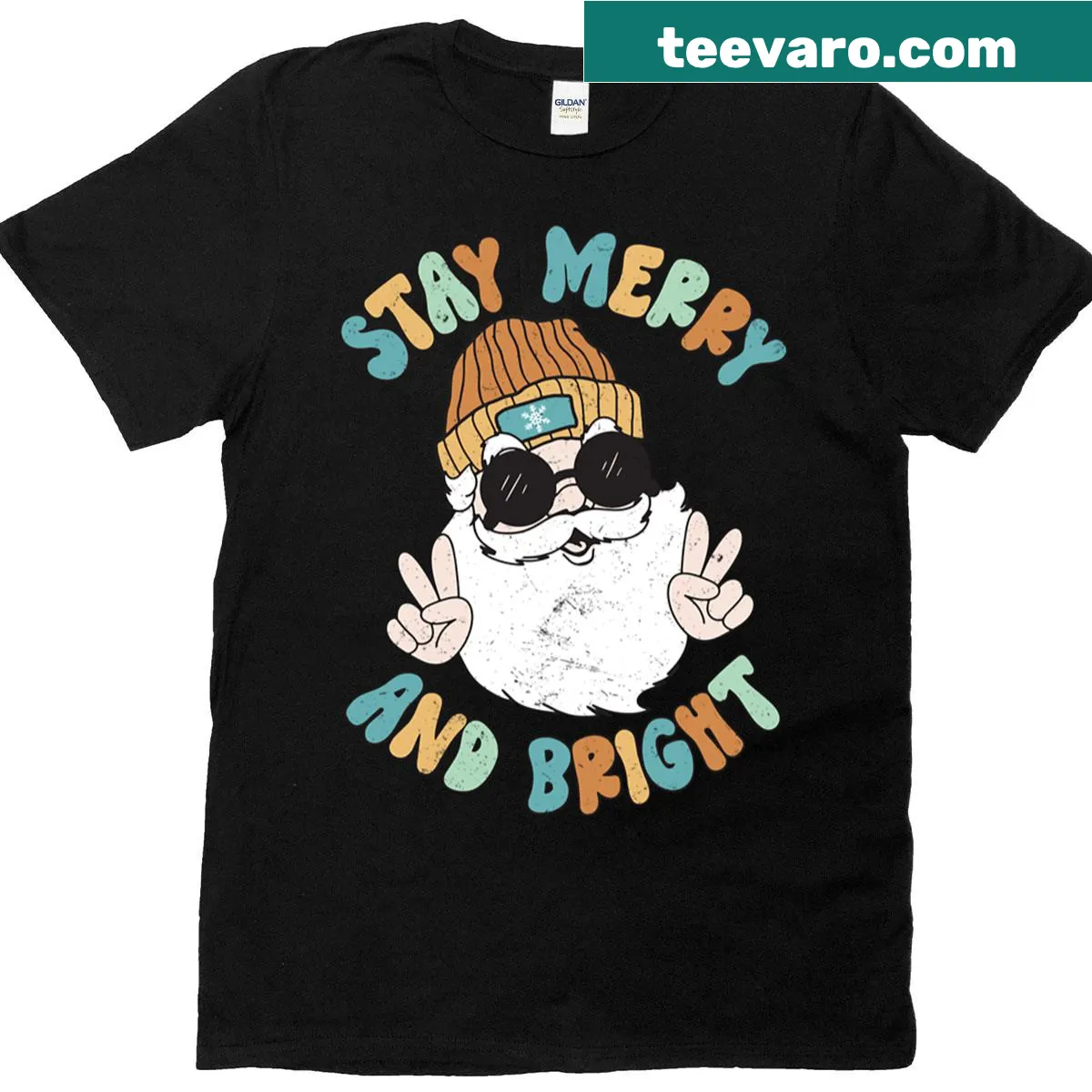 Retro Merry And Bright text design for the holiday season — on a men's t-shirt