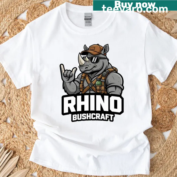Rhino graphic on a survival-themed T-shirt