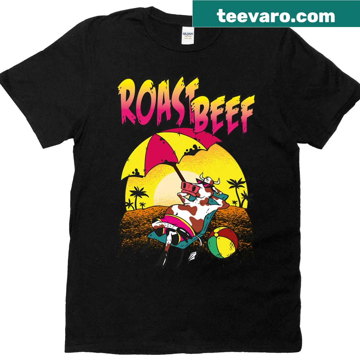 Retro-style graphic of roast beef on a nostalgic T-shirt — on a men's t-shirt